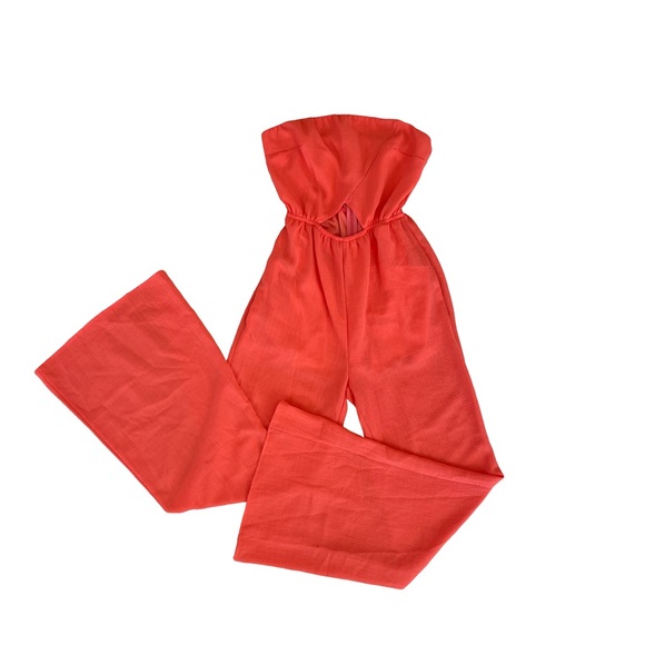 Blush Pants - BLUSH fun coral wide leg strapless jumpsuit small